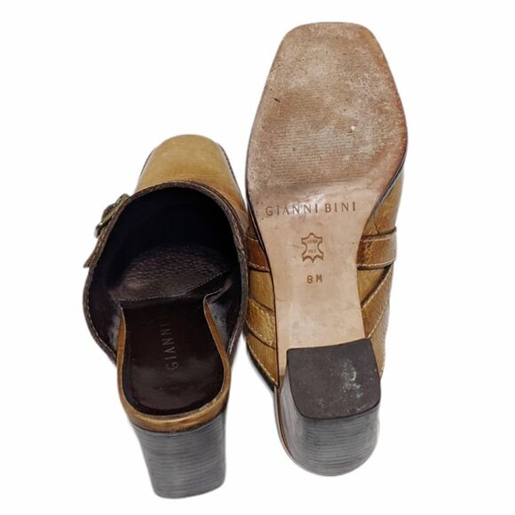 GIANNI BINI Honey Brown Buckle Accent Slip On Mule - Picture 12 of 13